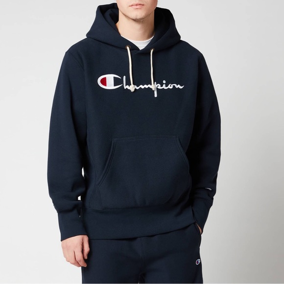 NEW Champion Chest Script Pullover Hoodie - Navy - Picture 6 of 7